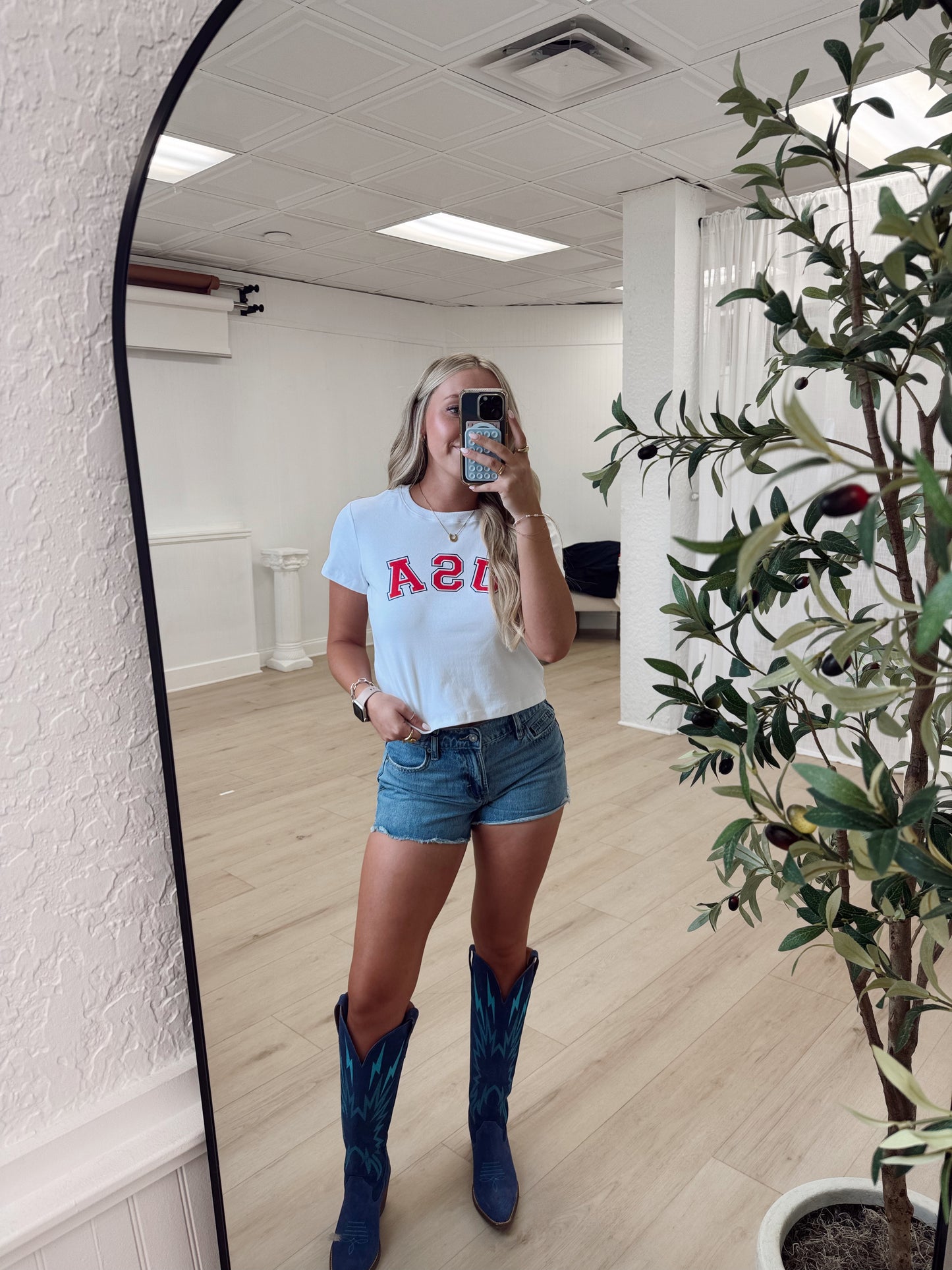 White USA Baby Tee