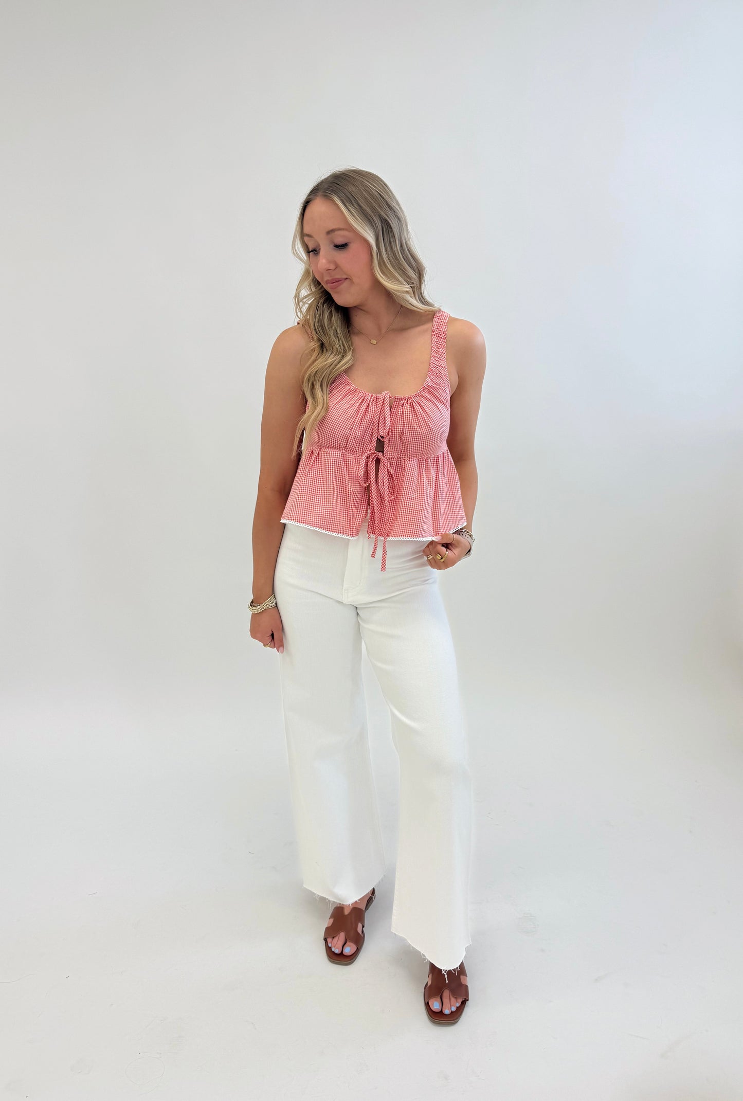 Gingham Tie Front Tank