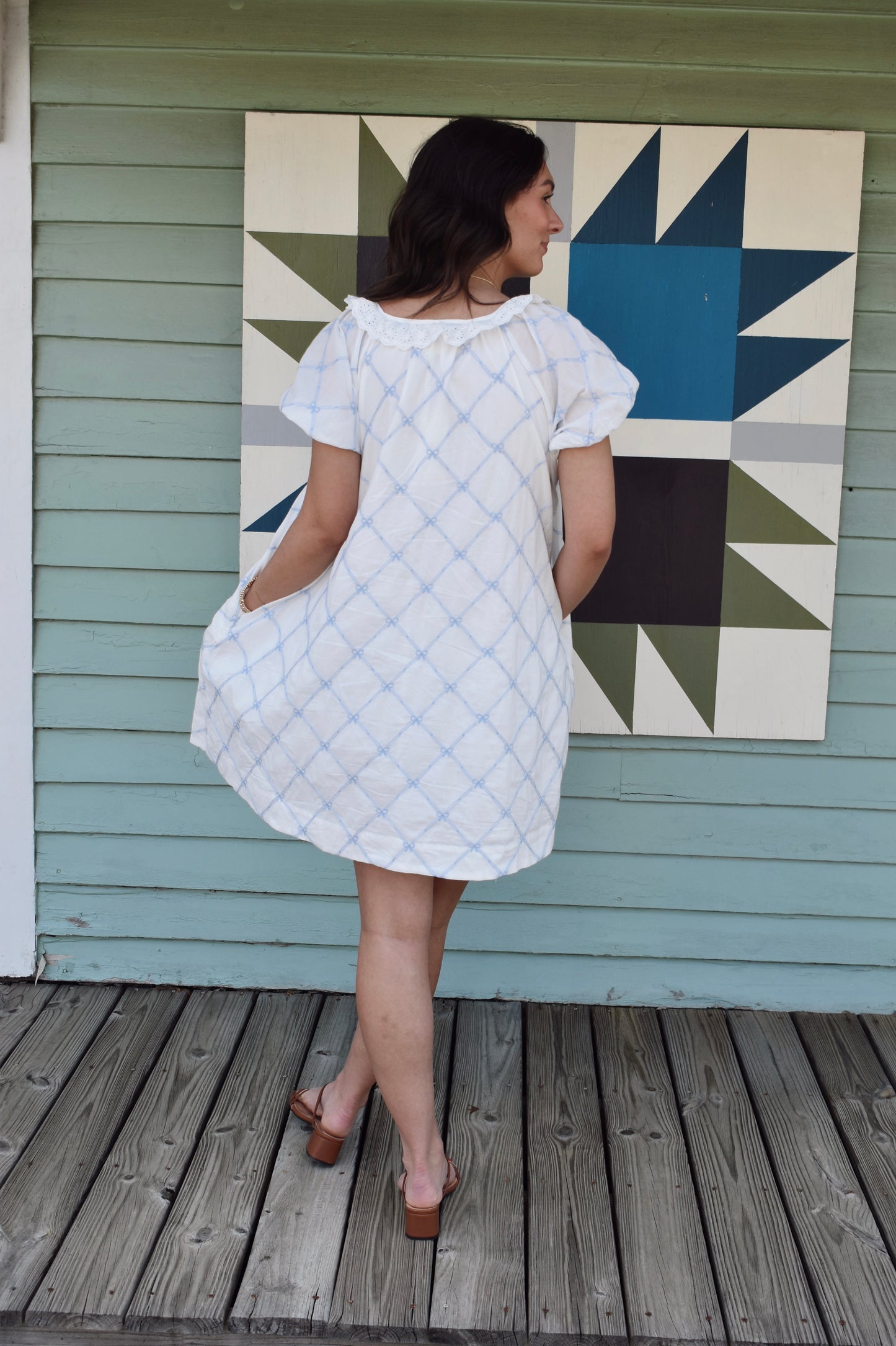 Embroidered Lace Bow Mini Dress