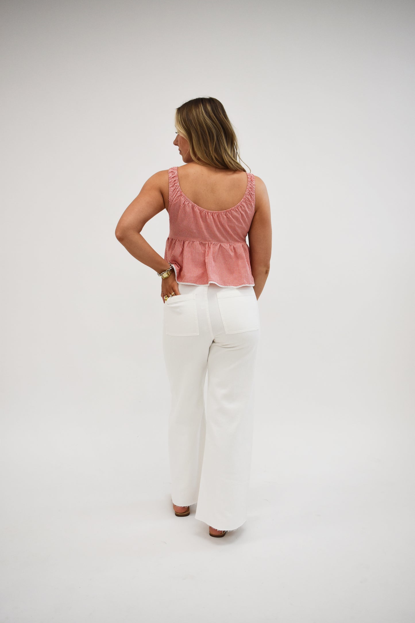 Gingham Tie Front Tank