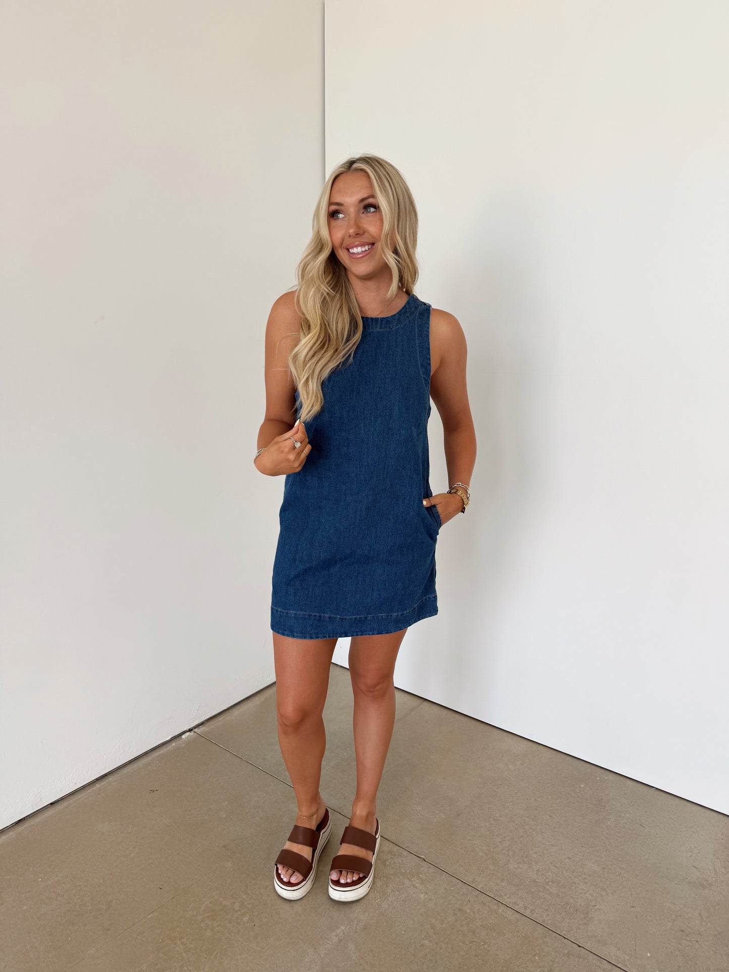 Livia Open-Back Denim Dress