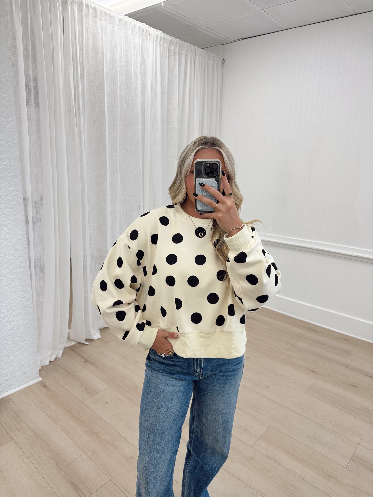 Polka Dot Cropped Sweatshirt