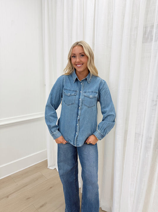 Pearl Snap Denim Top