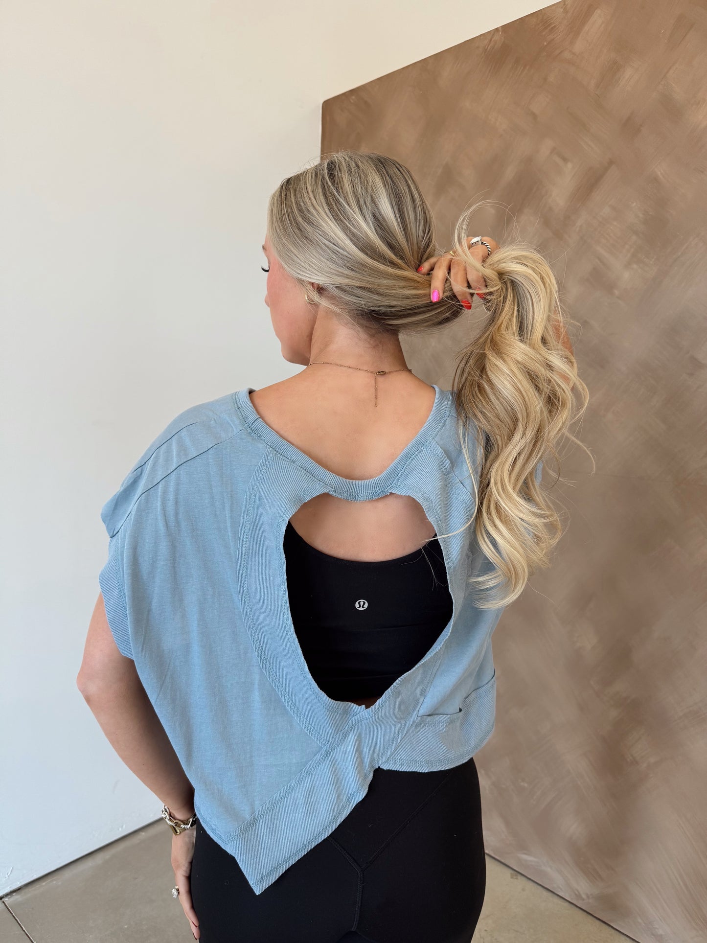 Ansley Open Back Top- Light Blue