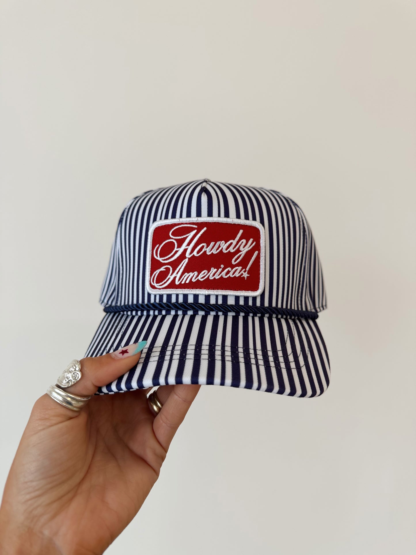 Howdy America Blue Striped Patch Hat 4th Of July Hat 