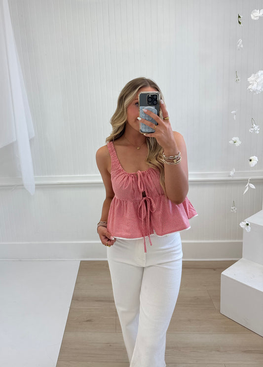 Gingham Tie Front Tank