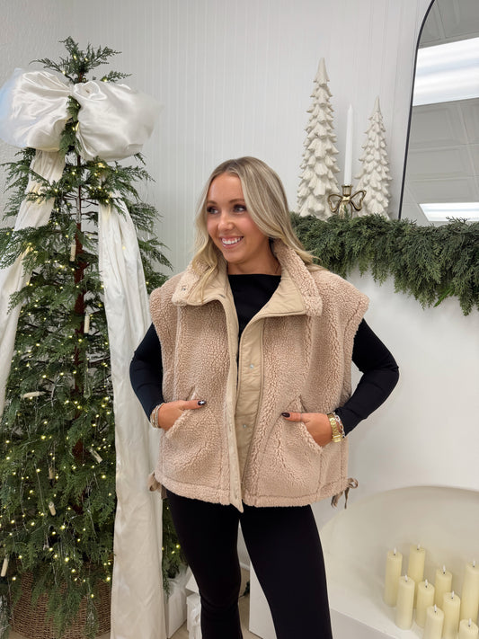 Cozy Mock Neck Sherpa Vest Jacket