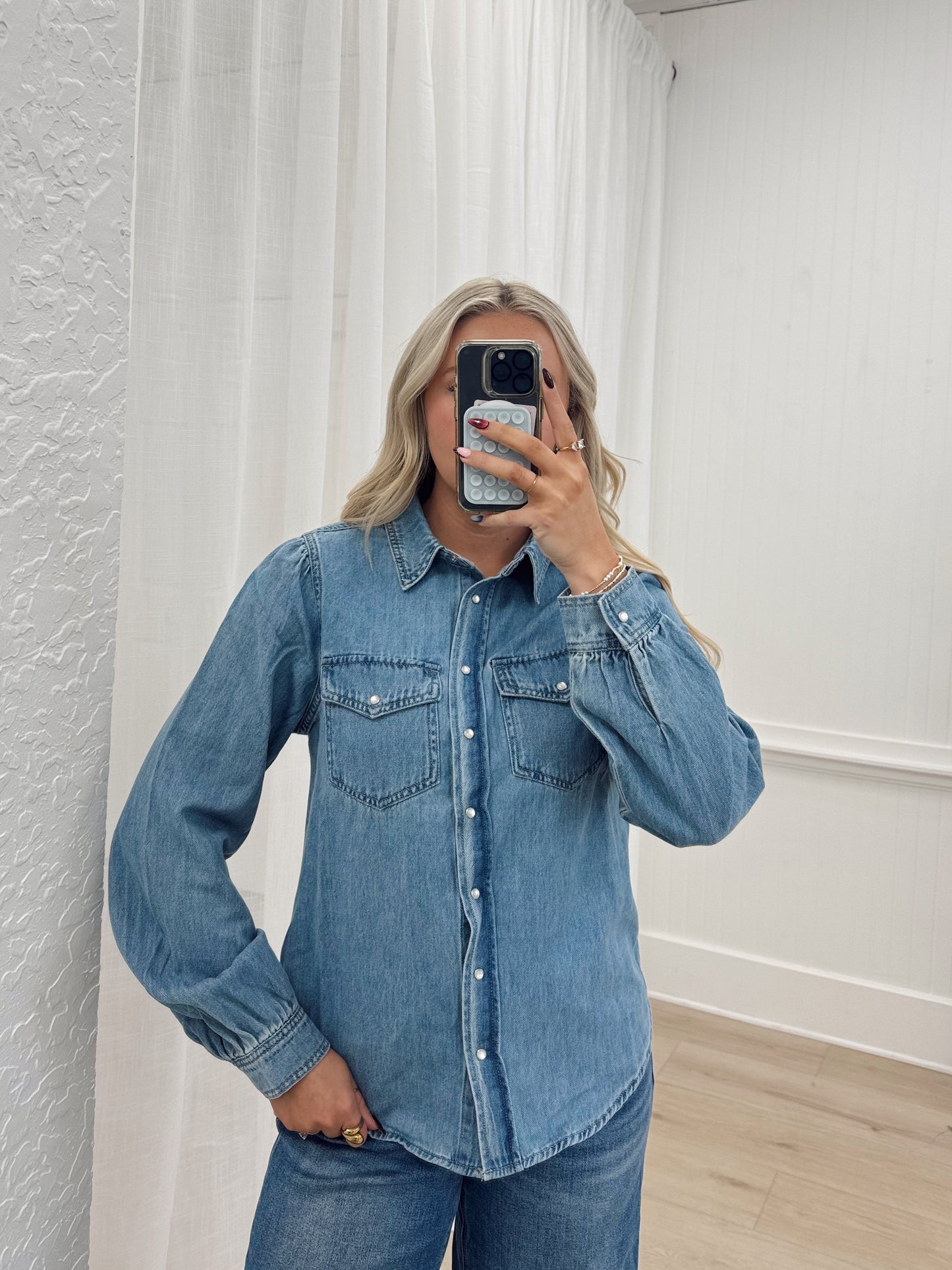 Pearl Snap Denim Top