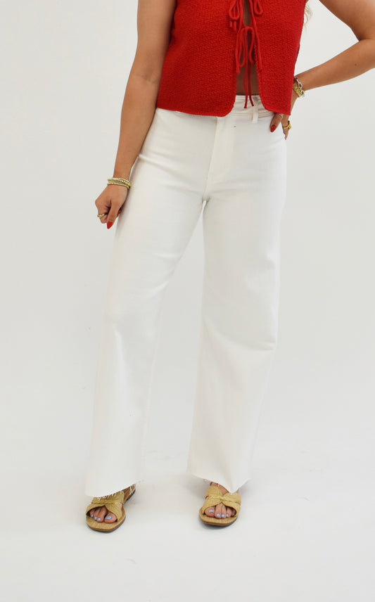 Straight Wide Leg Pant- White
