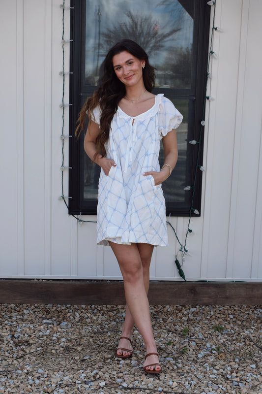 Embroidered Lace Bow Mini Dress